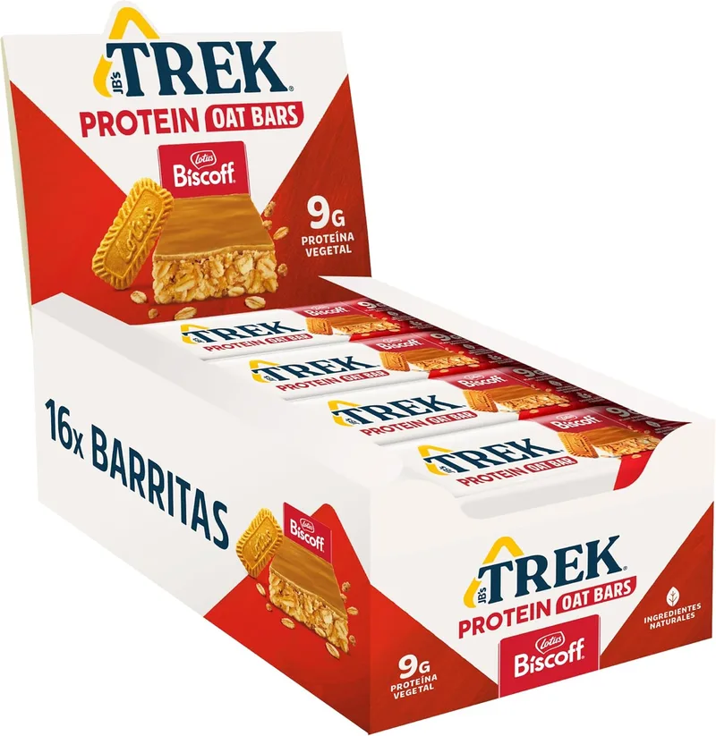 JB's TREK ▫️ Barra Proteica de Aveia | Biscoff | Proteína de Origem Vegetal | Vegano | Fonte de Fibra | 16 Barras de 50 g | 800 g