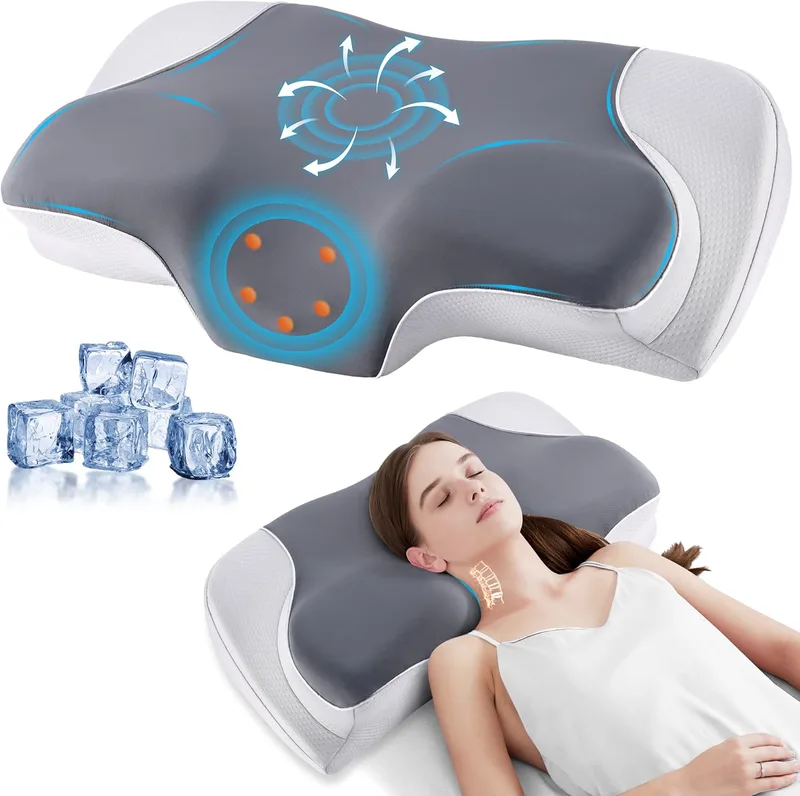 YunNasi ▫️ Almofada Cervical de Espuma Viscoelástica Almofada Ortopédica para Apoio da Cabeça Almofadas Ergonómicas para Dormir de Lado e De Barriga para Cima