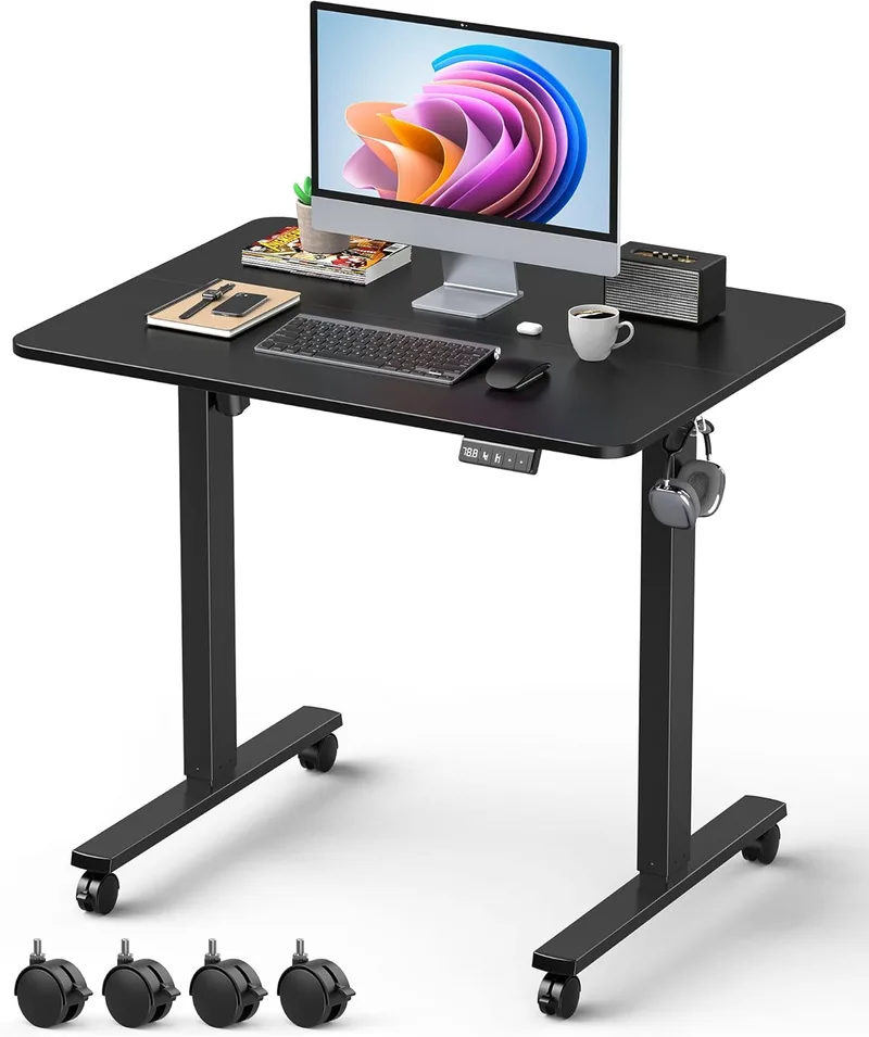 Xyndyx ▫️ Secretária elétrica pequena para trabalhar em pé, com altura ajustável, 31,5 x 23,6 polegadas, secretária para trabalhar em pé com tampo de encaixe, secretária ergonómica para computador em casa com memória