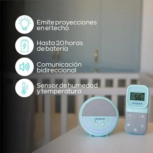 Miniland ▫️ Monitor de bebés com áudio digital e projetor, monitor para bebés com projetor de luzes e ruído branco, sensor de temperatura e humidade, áudio bidirecional, alcance de 300 m 5