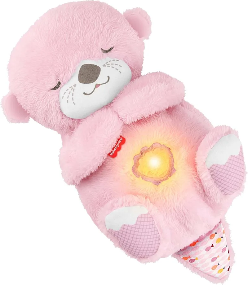 Fisher-Price ▫️ Nutria Hora de dormir - Brinquedo para bebés, chocalho de peluche rosa portátil com movimento de respiração e luzes, para recém-nascidos a partir dos 0 meses, JLJ33