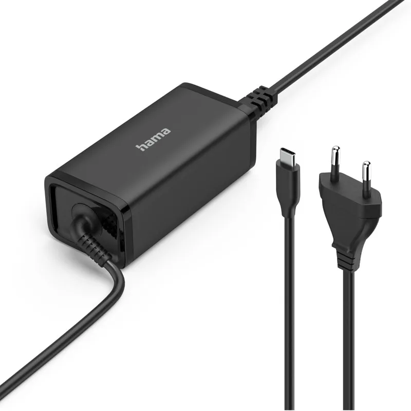 Hama ▫️ Carregador USB-C universal para computador portátil. (Tecnologia GAN rápida, Power Delivery 100 W, proteção contra sobrecarga, design compacto) Preto.