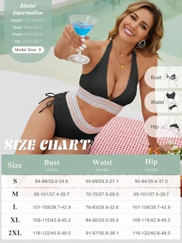 CheChury ▫️ Conjuntos de biquínis para mulher, biquínis de cintura alta, biquínis halter com decote em V, fatos de banho sensuais de duas peças, biquínis que achatam a barriga, fatos de banho redutores para mulher, natação, tamanhos grandes, biquínis push-up, fatos de banho redutores 6