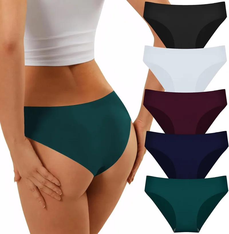 TDONE ▫️ Cuecas sem costuras para mulher, cuecas invisíveis para senhora que não marcam a roupa interior, respiráveis, de cintura baixa, elásticas, estilo hipster, macias e confortáveis, embalagem múltipla (5 unidades)