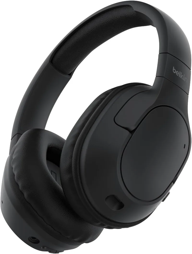 Belkin ▫️ Auscultadores sem fios Bluetooth SoundForm Surround, com cancelamento de ruído ambiente, 60 horas de autonomia. Almofadas macias. Para iPhone, Galaxy e iPad - Preto