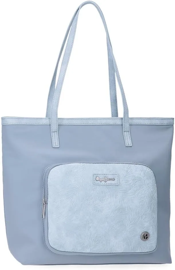 Pepe Jeans ▫️ Jana - Mala Tote Azul 34 x 32 x 14 cm, em poliéster com detalhes em couro sintético, da Joumma Bags