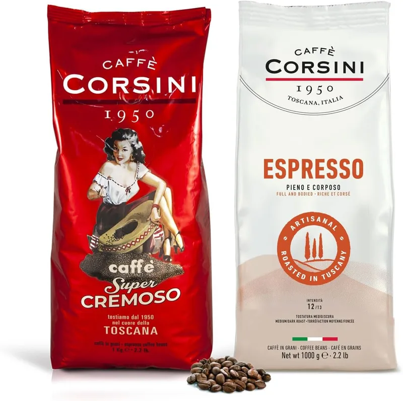 CAFFÈ CORSINI 1950 ▫️ Caffè Corsini - Conjunto de café em grão para expresso, para tomar em casa como no café, sabor intenso, 2 x 1 kg, total do conjunto: 2 kg