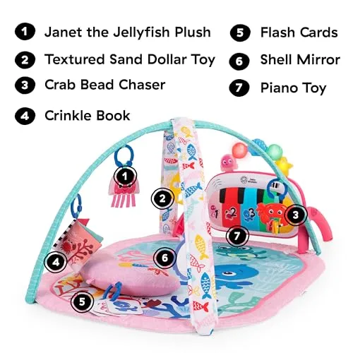 Baby Einstein ▫️ Ginásio para Bebés Ocean Explorers 4-em-1 - Tapete de Brincadeiras para Bebés com Piano de Chute, Música e Descoberta de Línguas, Brinquedos Sensoriais, Recém-nascidos e mais, Rosa 6