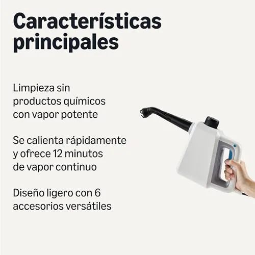 Amazon Basics ▫️ Limpador a vapor portátil para uso doméstico com 9 acessórios, jato de vapor potente de 1000 W, depósito de 250 ml, branco 2