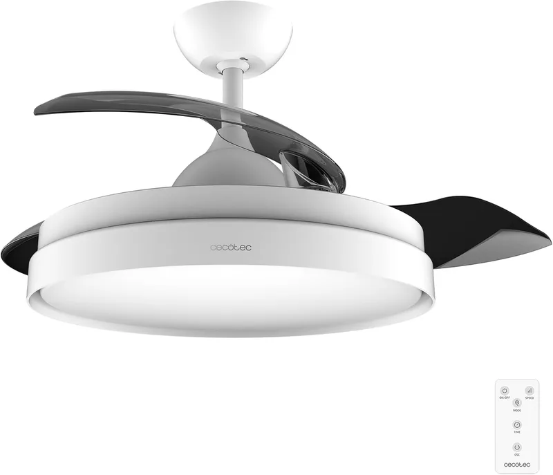 Cecotec ▫️ Ventilador de teto com luz Energysilence Aero 4300 Invisible White. 35 W, 6 velocidades, pás retráteis, comando à distância, temporizador, luz LED integrada, intensidade luminosa regulável