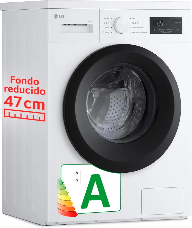 LG ▫️ F4A10S8NWK.ABWQCES - Máquina de lavar roupa, 8 kg, 1400 rpm, Carregamento frontal, 8 Programas, Programa de lavagem rápida e manual, Fundo especial reduzido, Ecrã LED, Série 100, Cor Branco