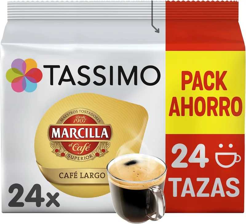 Tassimo ▫️ Cápsulas de café longas Marcilla | Intensidade 10 | 24 Cápsulas compatíveis com