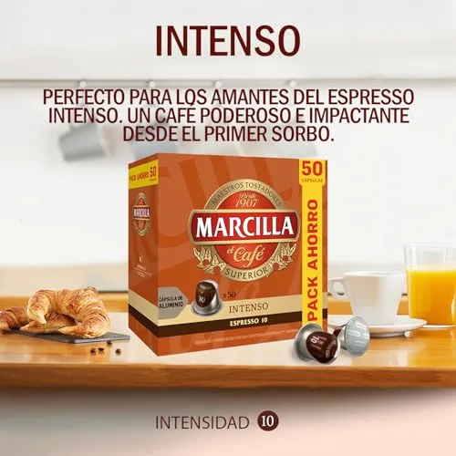 Marcilla ▫️ Cápsulas de Café Intenso | Intensidade 10 | 50 Cápsulas Compatíveis com Nespresso 5