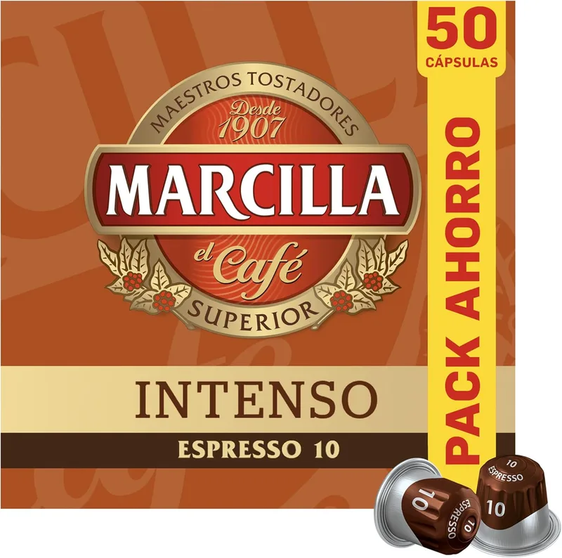 Marcilla ▫️ Cápsulas de Café Intenso | Intensidade 10 | 50 Cápsulas Compatíveis com Nespresso