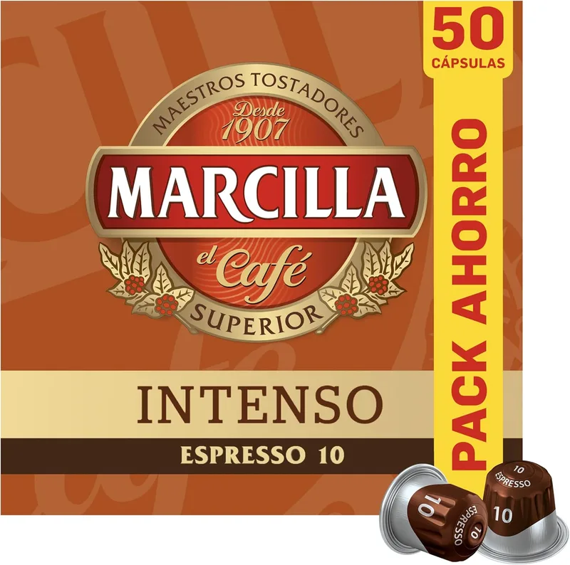 Marcilla ▫️ Cápsulas de Café Intenso | Intensidade 10 | 50 Cápsulas Compatíveis com Nespresso