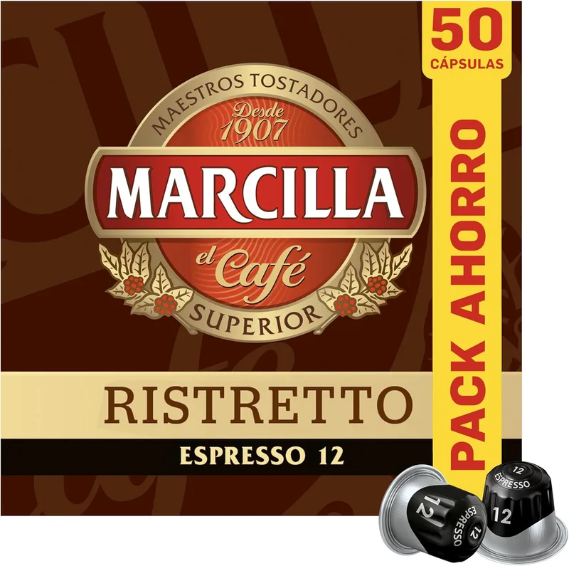 Marcilla ▫️ Cápsulas de Café Ristretto | Intensidade 12 | 50 Cápsulas Compatíveis com Nespresso | Intensidade 12, Compatível com máquinas Nespresso