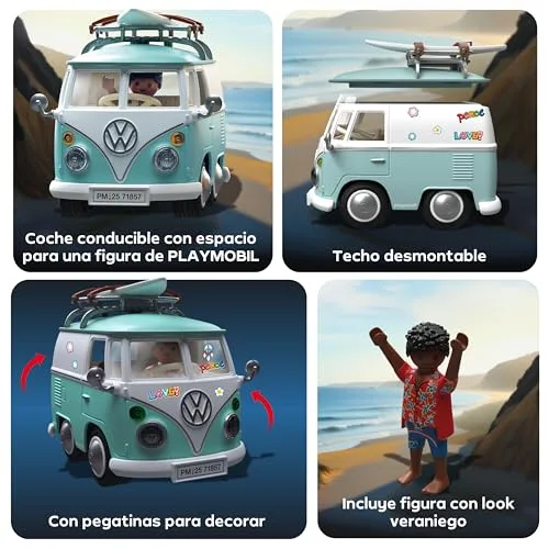PLAYMOBIL ▫️ Collector Cars | Volkswagen T1 Camper | Carro de coleção para adultos e crianças | com autocolantes para personalizar | Presente para fãs de carros | Design detalhado | 71857 4