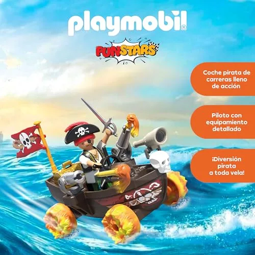 PLAYMOBIL ▫️ Fun Stars | Barco Pirata Veloz | Brinquedo para maiores de 4 anos | Presente ideal para crianças | Carro de brincar | com motor de marcha-atrás e função de disparo | 71720 3