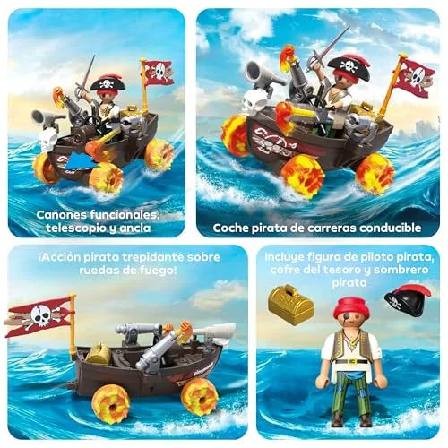 PLAYMOBIL ▫️ Fun Stars | Barco Pirata Veloz | Brinquedo para maiores de 4 anos | Presente ideal para crianças | Carro de brincar | com motor de marcha-atrás e função de disparo | 71720 4