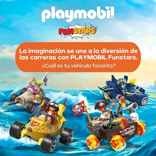 PLAYMOBIL ▫️ Fun Stars | Barco Pirata Veloz | Brinquedo para maiores de 4 anos | Presente ideal para crianças | Carro de brincar | com motor de marcha-atrás e função de disparo | 71720 6