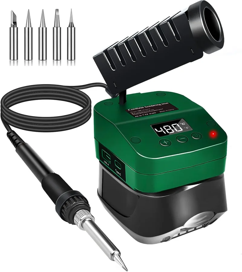 Edtran ▫️ Ferro de soldar a bateria para Bosch Home and Garden, bateria PBA de 18 V e 60 W, ferro de soldar sem fio, temperatura regulável de 51 a 480 °C, com interruptor de ligar/desligar, suporte para o ferro de soldar para
