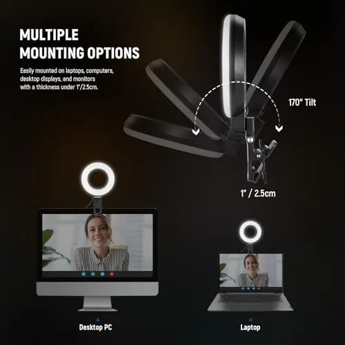 NEEWER ▫️ BÁSICO 5" Anel de Luz para Videoconferências, Conjunto de 2 Kits de Luz com Clipe e Tripé de Secretária para Monitor de Portátil, Chamadas Zoom, Transmissões em Direto, Trabalho Remoto, Aprendizagem e Gravação, BR60 5