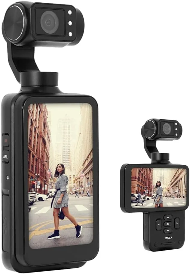 AgfaPhoto ▫️ AGFA Photo Gimbal Realimove MC3X - Câmara estabilizadora 4K Ultra HD de 3 eixos, ecrã tátil rotativo de 3,5", 20 MP, visor, visão nocturna, grande angular de 120°, Wi-FI, autonomia 170 min - Preto