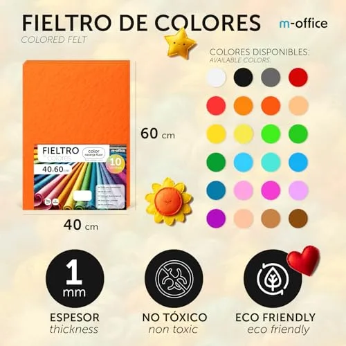 m-office ▫️ Feltro para trabalhos manuais, feltro colorido, macio e flexível, material para costura, tecidos para patchwork, ideal para projetos DIY, artesanato ou decoração, 40 x 60 cm (verde, 20 unidades) 2