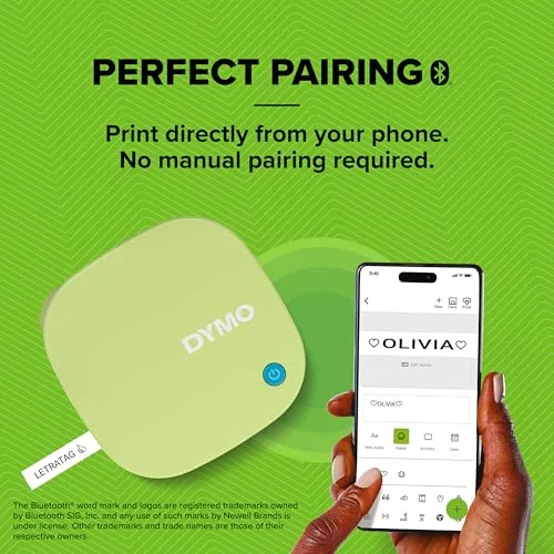 DYMO ▫️ LetraTag 200B Bluetooth - Etiquetadora | Impressora de etiquetas compacta | Liga-se através da tecnologia sem fios Bluetooth | Inclui 1 fita de etiquetas de papel branco | Amarelo Pistácio 4