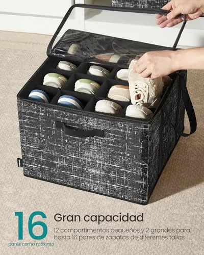 SONGMICS ▫️ Organizador de sapatos, com alças e tampa transparente, preto escuro 3