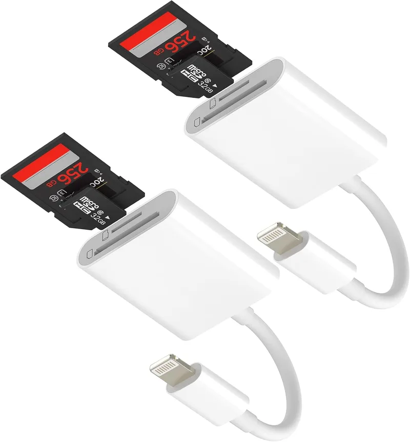 HOYULLI ▫️ Leitor de cartões Lightning para SD e Micro SD (Pack de 2) para iPhone 14 13 Pro Max, leitor de cartões TF, certificado Apple MFi, adaptador para câmara digital, fotografias, memória, leitor de cartões