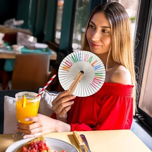 Fisura ▫️ Leque dobrável com a mensagem «não tenho paciência». Leque dobrável original em papel. Pai pai multicolorido. Lembreza de casamento para os convidados. Presente para festas ou cerimónias. 4