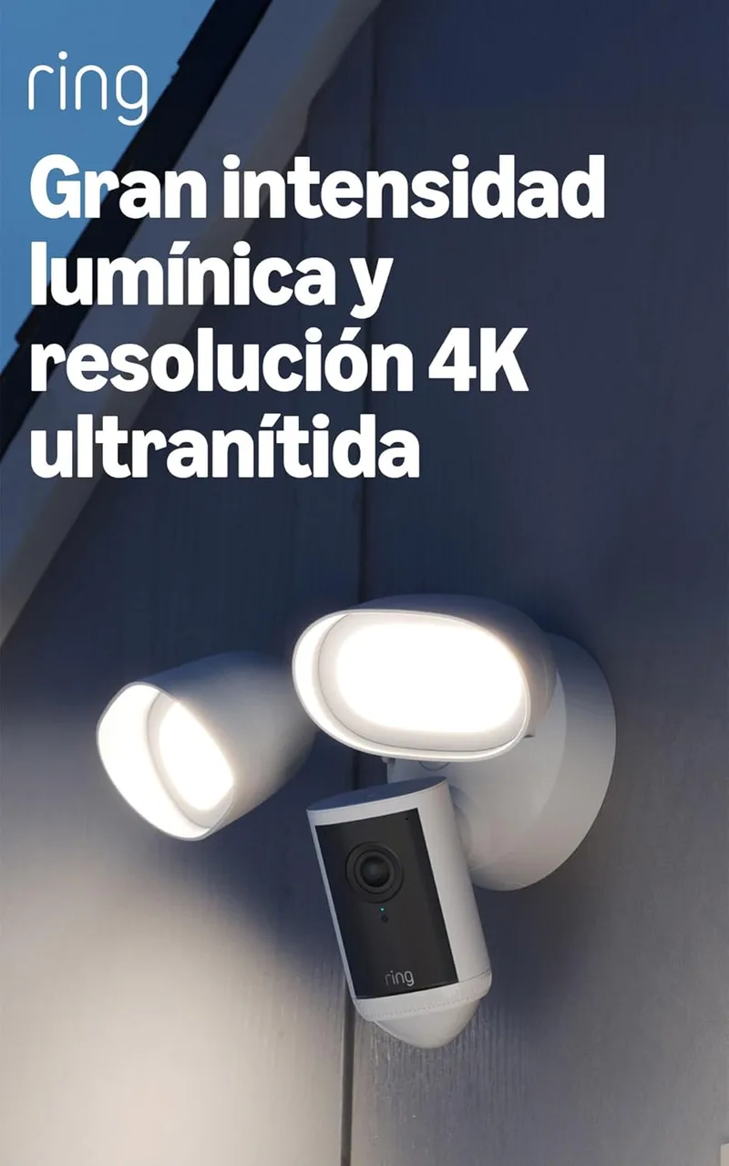 Ring ▫️ Cámara Pro com holofotes (Floodlight Cam Pro, última geração) | Câmara de segurança exterior | Retinal 4K, zoom de 10x, holofotes de 2000 lúmenes | Período de teste gratuito de 30 dias do plano de subscrição