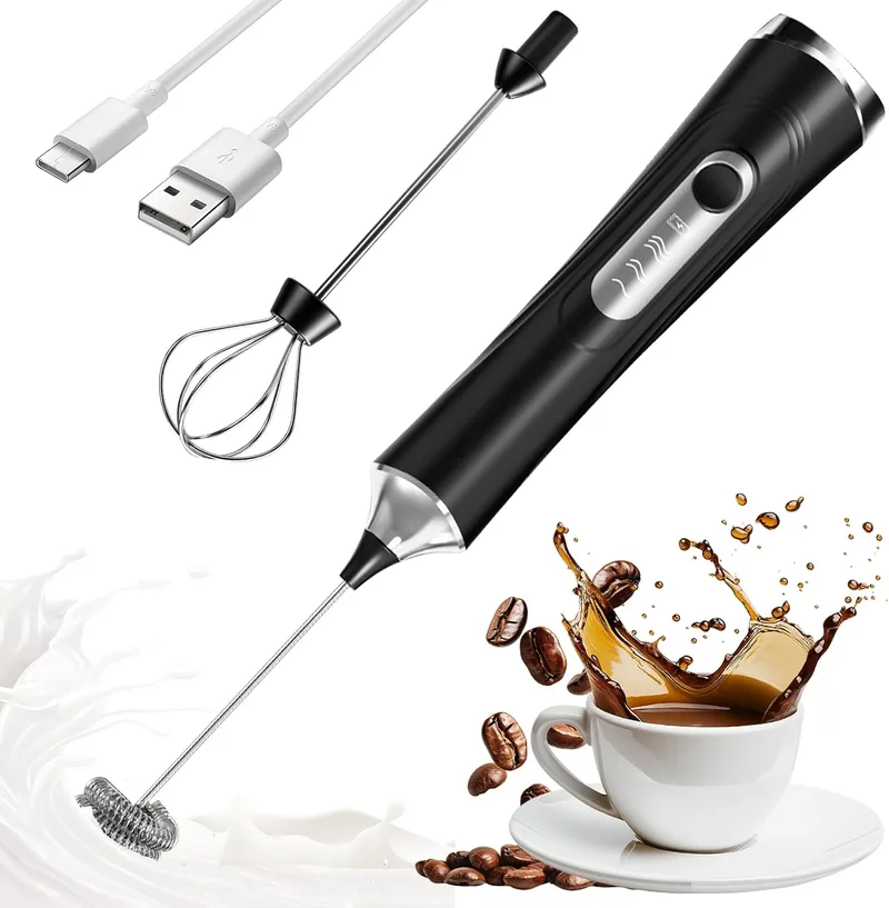 EHIOG ▫️ Batedor de leite elétrico portátil - Batedor duplo, 3 velocidades, sem fios, motor potente e silencioso, à prova de água, preto