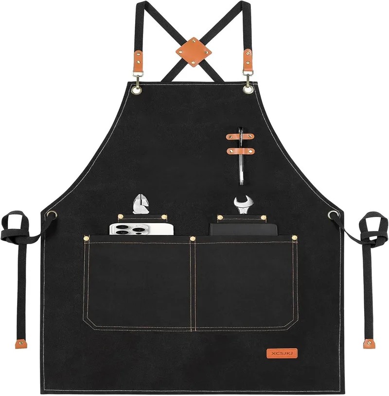 XCSJKJ ▫️ Avental de churrasco para homem com 4 bolsos, ideal para churrascos, cozinha, jardim, churrasqueira, presente para cafés e restaurantes