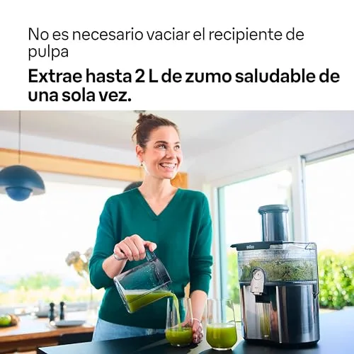 Braun ▫️ MultiJuice 7 SJ7000, Liquidificador com tecnologia ColdXtract, bocal de 75 mm, recipiente de 2 l, sistema anti-gotejamento, sistema de segurança quádruplo, filtro em aço inoxidável, 1000 W, cinzento 5