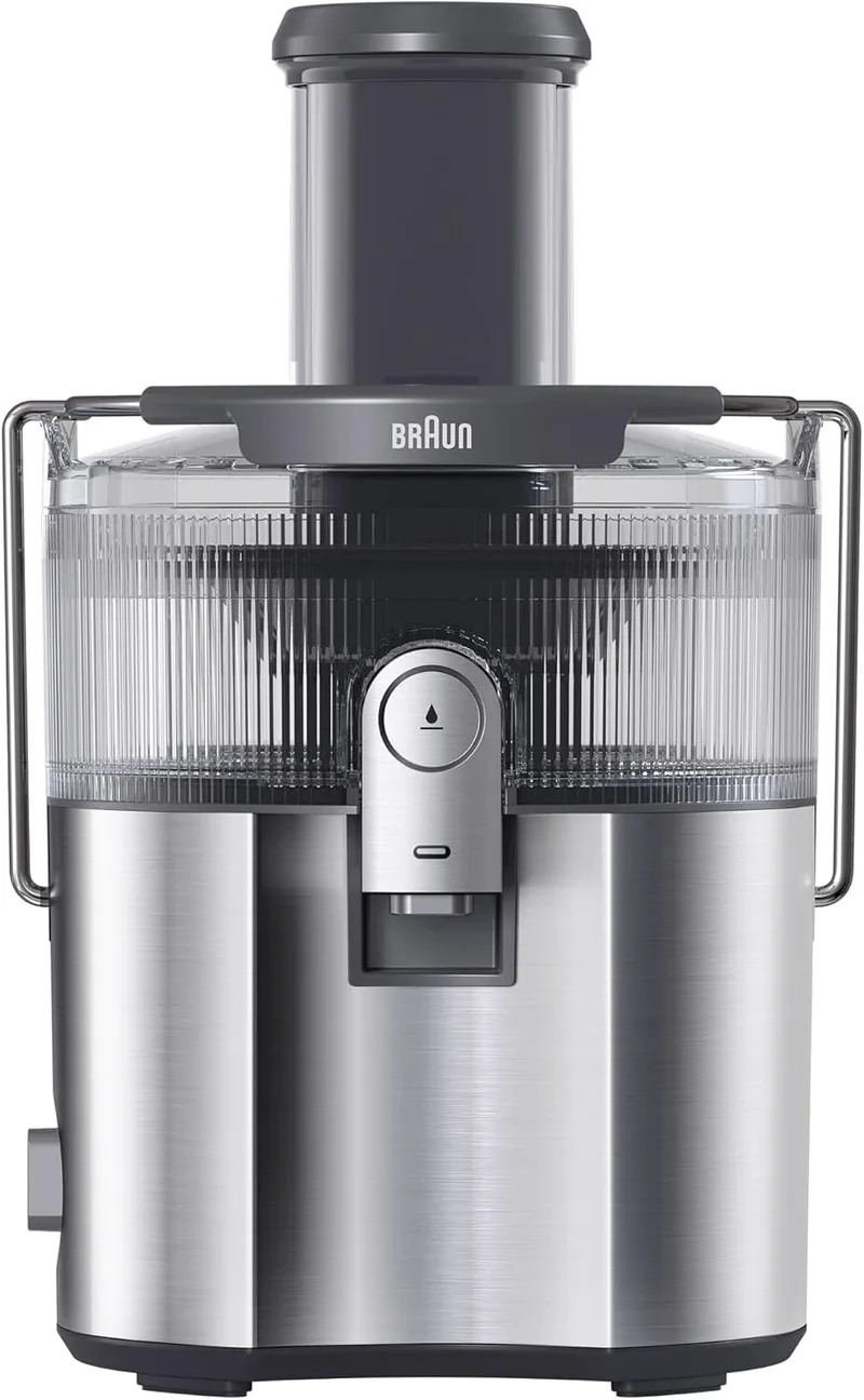 Braun ▫️ MultiJuice 7 SJ7000, Liquidificador com tecnologia ColdXtract, bocal de 75 mm, recipiente de 2 l, sistema anti-gotejamento, sistema de segurança quádruplo, filtro em aço inoxidável, 1000 W, cinzento