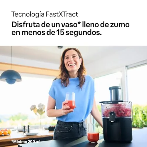 Braun ▫️ MultiJuice 5 SJ5000, Liquidificador com tecnologia ColdXtract, bocal de 75 mm, recipiente de 1,5 l, sistema anti-gotejamento, sistema de segurança quádruplo, filtro de aço inoxidável, 800 W, preto 2
