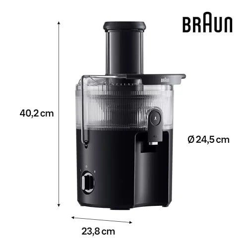 Braun ▫️ MultiJuice 5 SJ5000, Liquidificador com tecnologia ColdXtract, bocal de 75 mm, recipiente de 1,5 l, sistema anti-gotejamento, sistema de segurança quádruplo, filtro de aço inoxidável, 800 W, preto 3