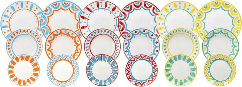 Tognana ▫️ Vietri, Conjunto de 18 pratos para 6 pessoas, porcelana, multicor, 18 unid.