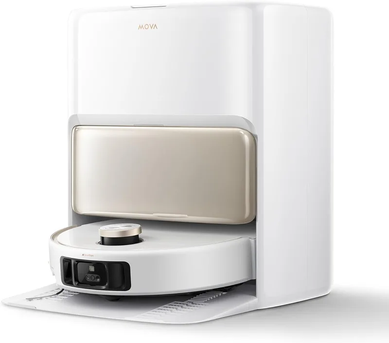 Mova ▫️ V50 Ultra Complete Robot Vacuum Cleaner and Floor Cleaner, potência de sucção de 24.000 Pa, lavagem térmica com DuoSolution System, navegação com elevador, supera obstáculos até 6 cm, Branco