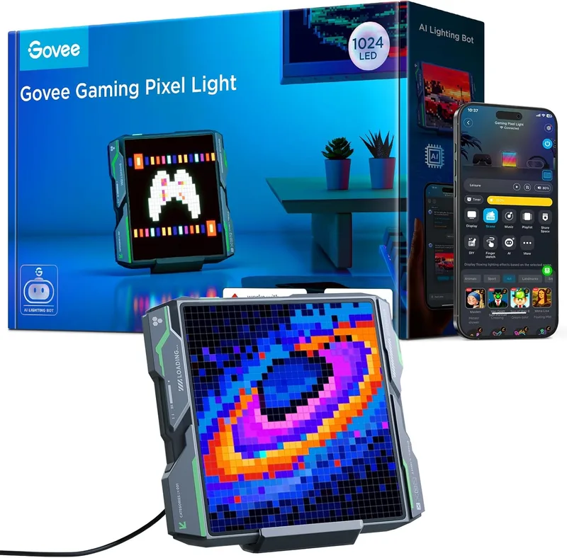 Govee ▫️ Painel de luz LED Pixel para videojogos 32 x 32 RGB | Compatível com IA, função «faça você mesmo», 150 modos de cena e 10 modos de música, 30 fps/s