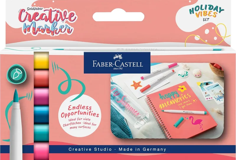 Faber-Castell ▫️ 160013- Conjunto de 6 marcadores criativos Goldfaber - Holiday Vibes - Ponta +2mm