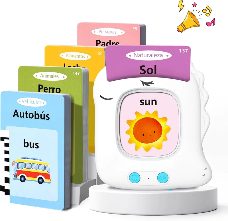 VISATOR ▫️ Cartões Flash Falantes – Brinquedos Educativos para Crianças a partir dos 2 anos – 112 folhas – 224 palavras – Cartões Falantes – Brinquedos de Aprendizagem – Talking Flash Card, Espanhol/Inglês/Bilingue (Branco)