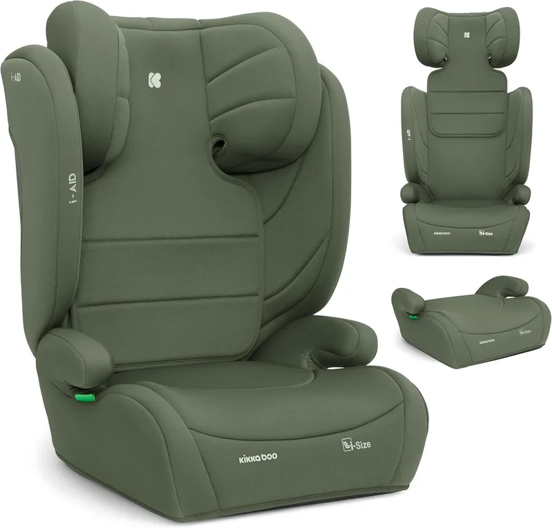 kikka boo ▫️ Cadeira auto KikkaBoo Grupo 3 (15-36 kg, 100-150 cm) i-AID, cadeira de criança sem ISOFIX, tamanho i, 3,5 a 12 anos, 13 posições de apoio para a cabeça, verde militar