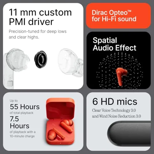 CMF BY NOTHING ▫️ Buds 2: Auscultadores sem fios com ANC híbrido de 48 dB, 55 horas de autonomia, driver PMI de 11 mm, 6 microfones HD e áudio espacial, resistência à água e ao pó IP55 – Cinza escuro 6