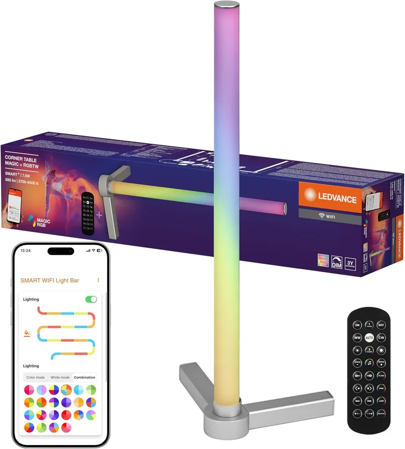 LEDVANCE ▫️ SMART: candeeiro de secretária inteligente e moderno para iluminação indireta com tecnologia Wi-Fi; Magic RGB; regulável; prateado; alumínio; lâmpada não substituível
