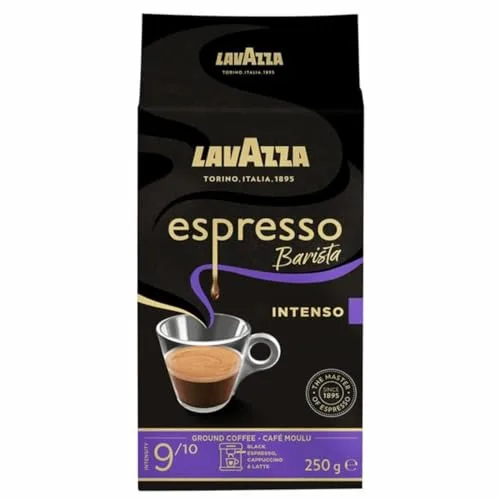 Lavazza ▫️ Espresso Barista Intenso, Café Moído Natural Torrado, Ideal para máquinas de café italianas, de filtro e francesas, com notas aromáticas de cacau e madeira, intensidade 9/10, torra média, 250 g 2