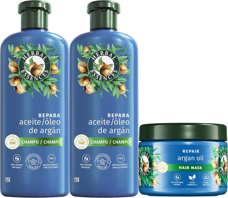 Herbal Essences ▫️ Argão: Champô 2x350 ml + Máscara 500 ml para Cabelo Danificado