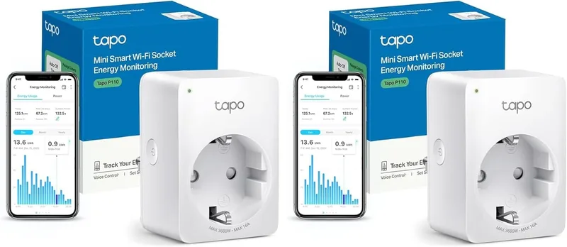 Tapo ▫️ TP-Link P110 - Mini-tomada inteligente Wi-Fi (com monitorização de consumo energético), programação de ligar/desligar, poupança de energia, compatível com Alexa e Google Home (pacote de 2)